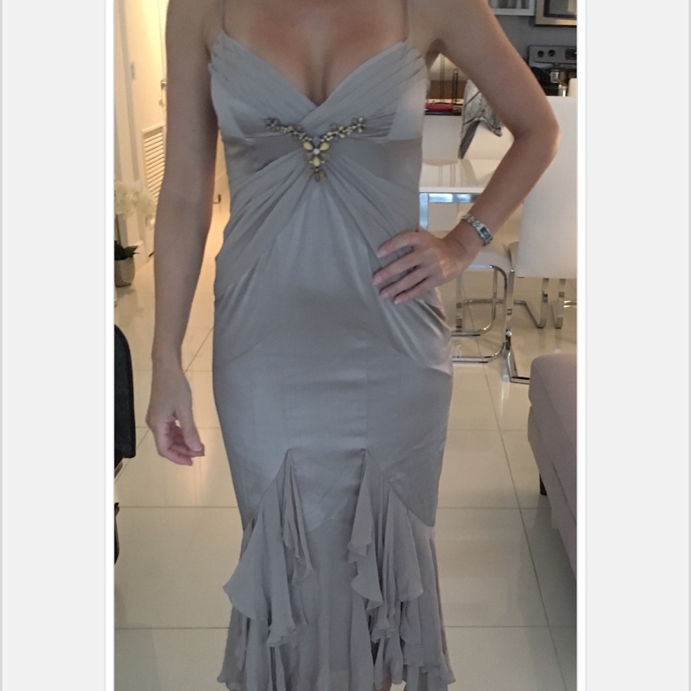 Karen Millen Taupe Asymmetrical Ruffle Cocktail Dress